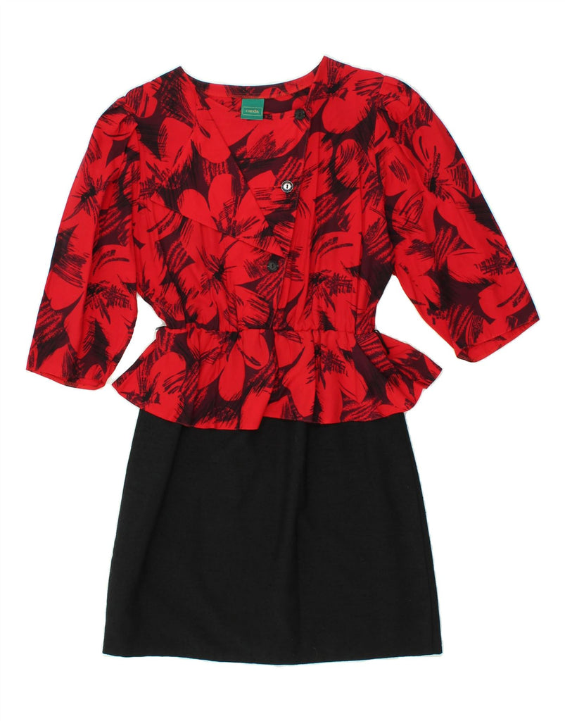 CANDA Womens Peplum Dress EU 40 Medium Red Floral Viscose Vintage Canda and Second-Hand Canda from Messina Hembry 