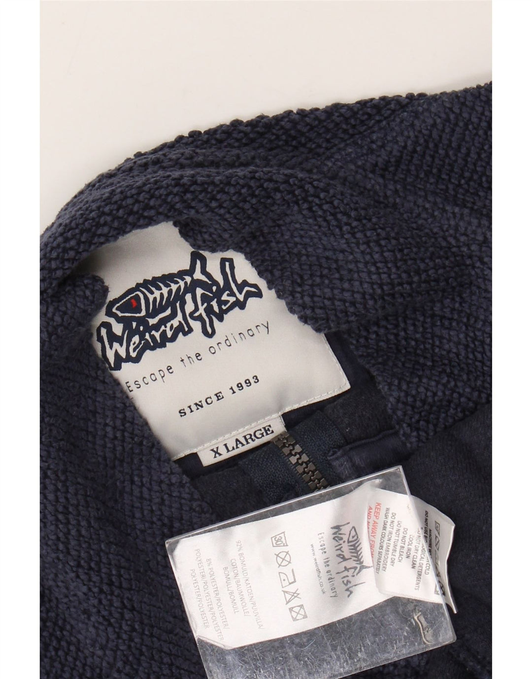WEIRD FISH Mens Zip Neck Sweatshirt Jumper XL Navy Blue Cotton