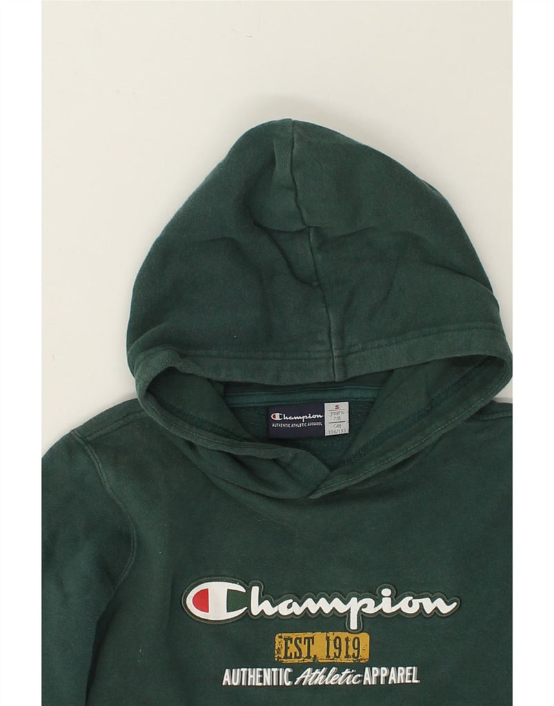 CHAMPION Boys Graphic Hoodie Jumper 7-8 Years Small Green Cotton | Vintage Champion | Thrift | Second-Hand Champion | Used Clothing | Messina Hembry 