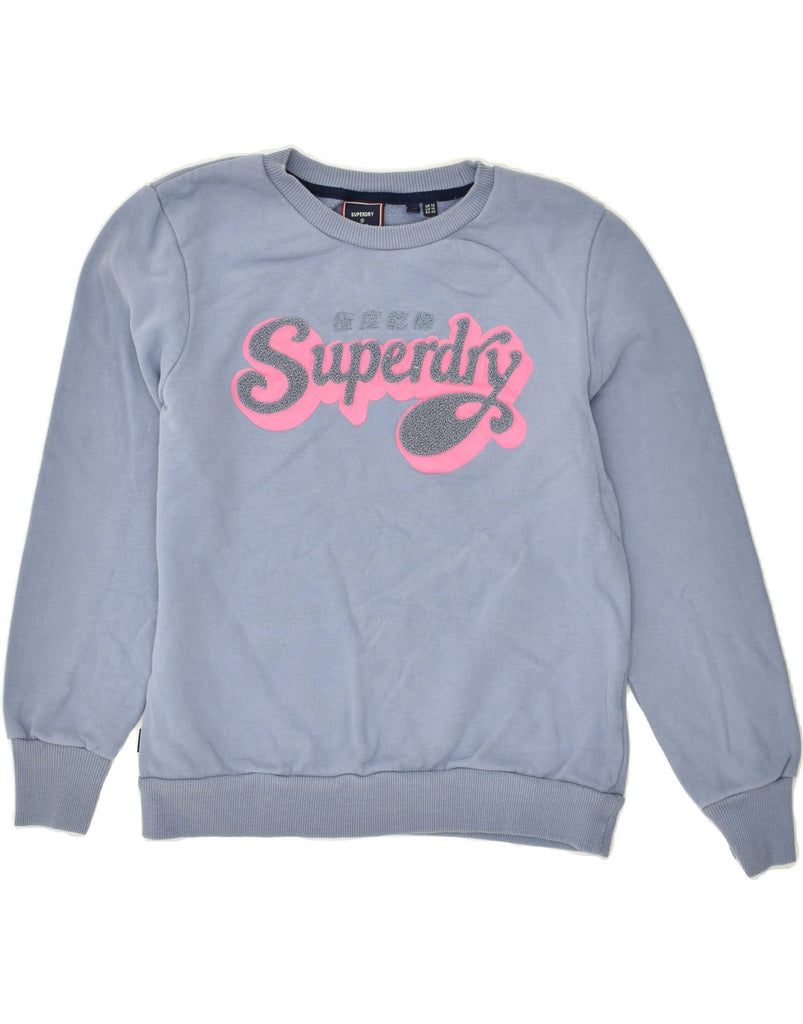 SUPERDRY Womens Graphic Sweatshirt Jumper UK 14 Large Blue Cotton | Vintage Superdry | Thrift | Second-Hand Superdry | Used Clothing | Messina Hembry 