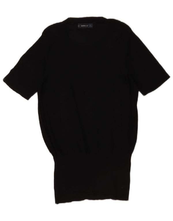 Zara Womens Short Sleeve Crew Neck Jumper Sweater UK 14 Large Black