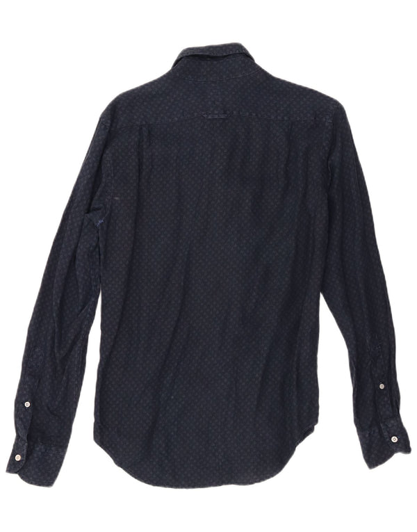 Boggi Mens Milano Shirt Small Navy Blue Spotted Linen