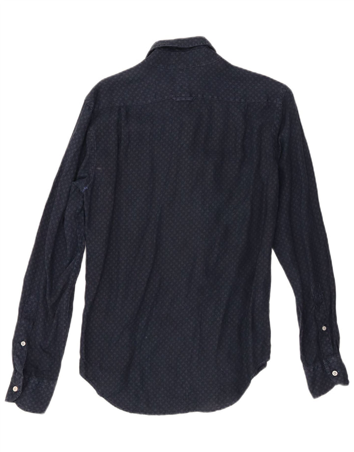 Boggi Mens Milano Shirt Small Navy Blue Spotted Linen