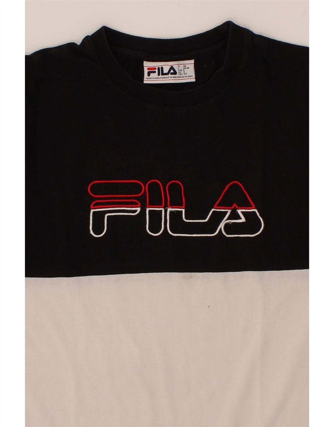 FILA Mens Graphic T-Shirt Top Small Black Colourblock Cotton Vintage Fila and Second-Hand Fila from Messina Hembry 