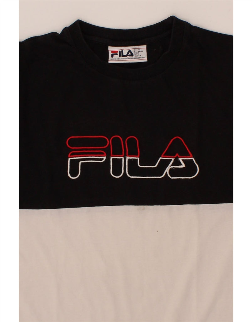 FILA Mens Graphic T-Shirt Top Small Black Colourblock Cotton Vintage Fila and Second-Hand Fila from Messina Hembry 