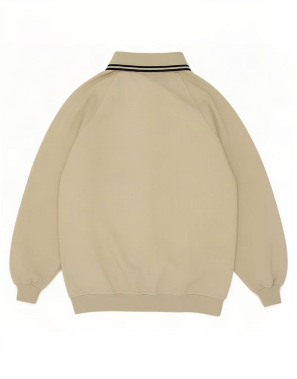 Vintage Mens Polo Neck Sweatshirt Jumper Medium Beige Cotton