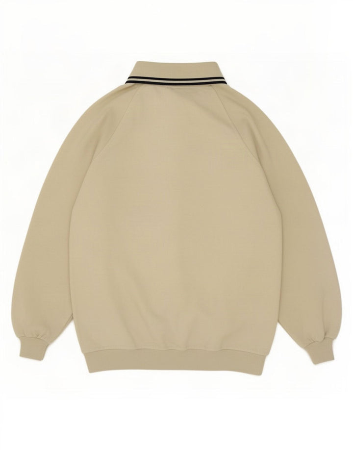 Vintage Mens Polo Neck Sweatshirt Jumper Medium Beige Cotton