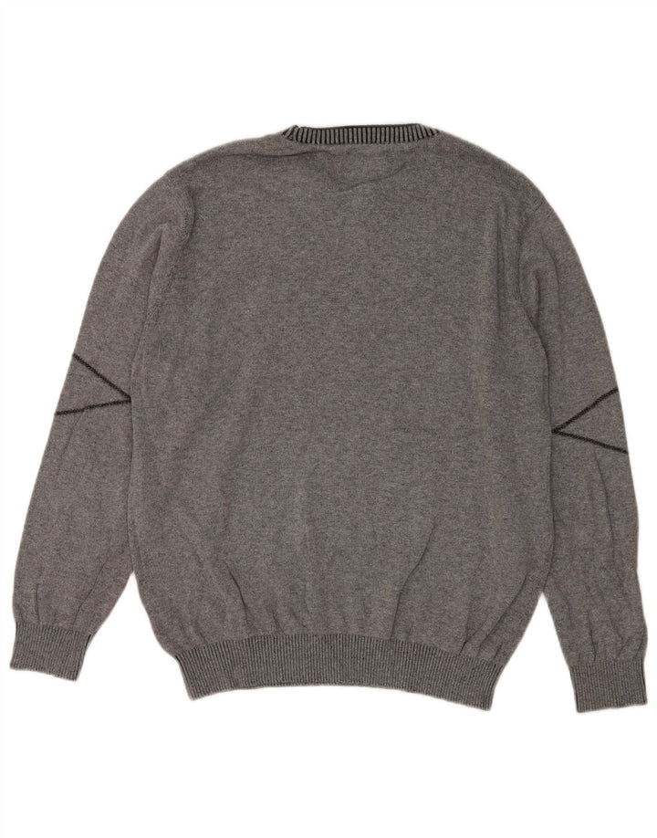 Wrangler Mens Crew Neck Jumper Sweater Medium Grey Geometric Cotton