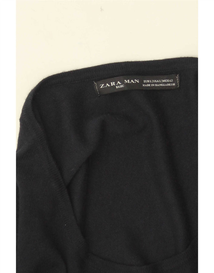 Zara Mens Boat Neck Jumper Sweater Large Navy Blue