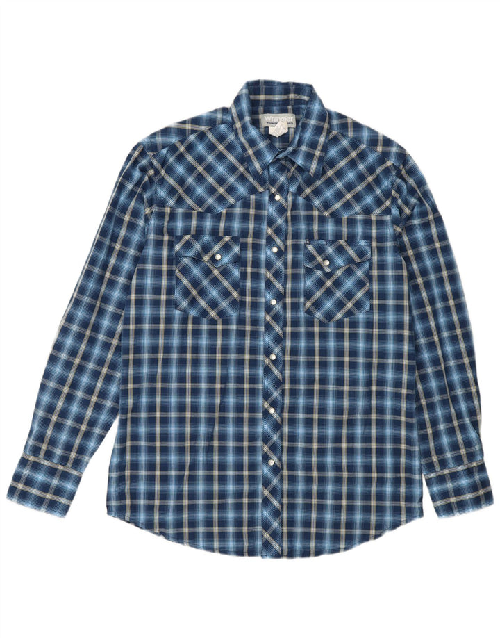 Wrangler Mens Flannel Shirt Medium Navy Blue Check Cotton