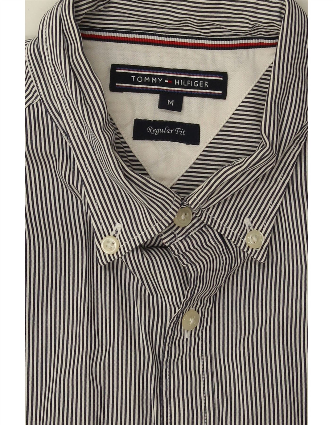 TOMMY HILFIGER Mens Regular Fit Shirt Medium Black Pinstripe Cotton Vintage Tommy Hilfiger and Second-Hand Tommy Hilfiger from Messina Hembry 