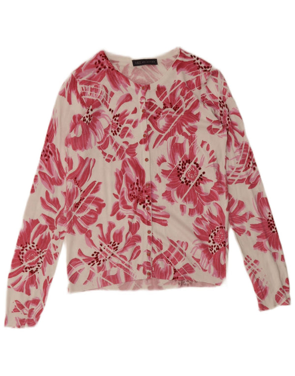Marks & Spencer Womens Cardigan Sweater UK 8 Small Pink Floral Viscose