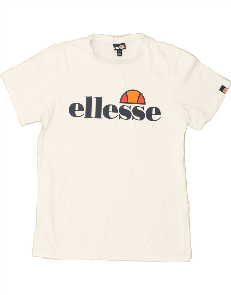 ELLESSE Womens Graphic T-Shirt Top UK 12 Medium White Cotton | Vintage Ellesse | Thrift | Second-Hand Ellesse | Used Clothing | Messina Hembry 