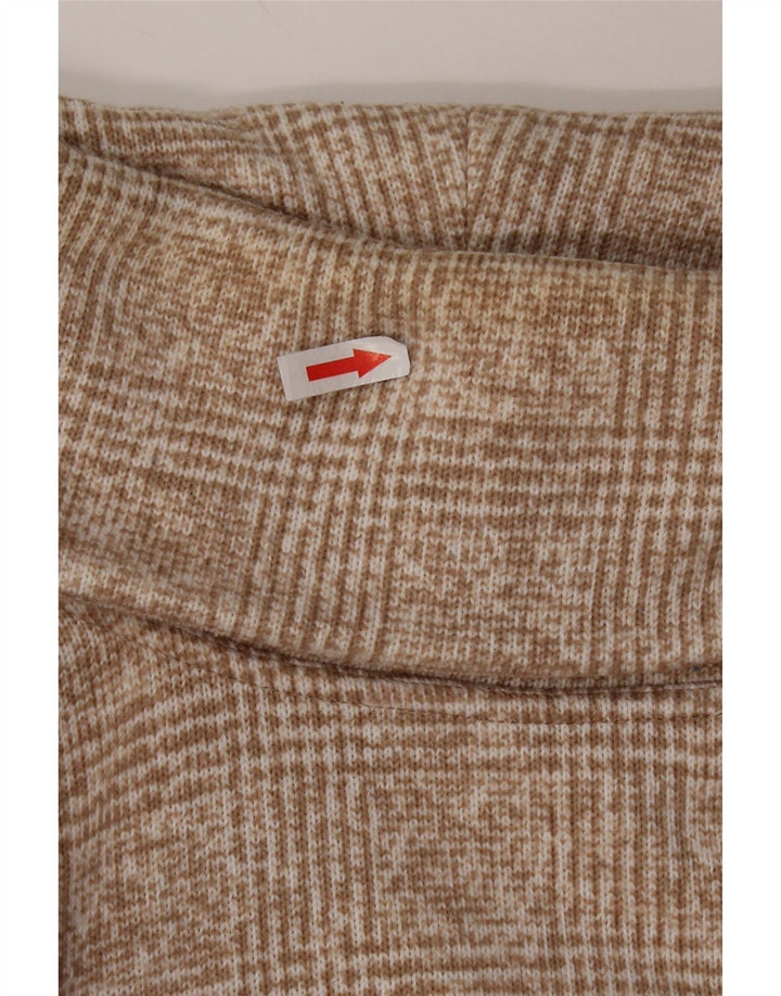 J. CREW Womens Roll Neck Jumper Sweater UK 14 Medium Beige Check Polyester