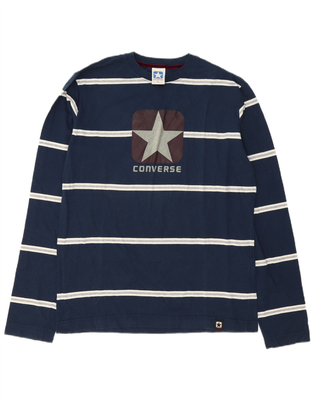 Converse Mens Graphic Top Long Sleeve Large Navy Blue Striped Cotton