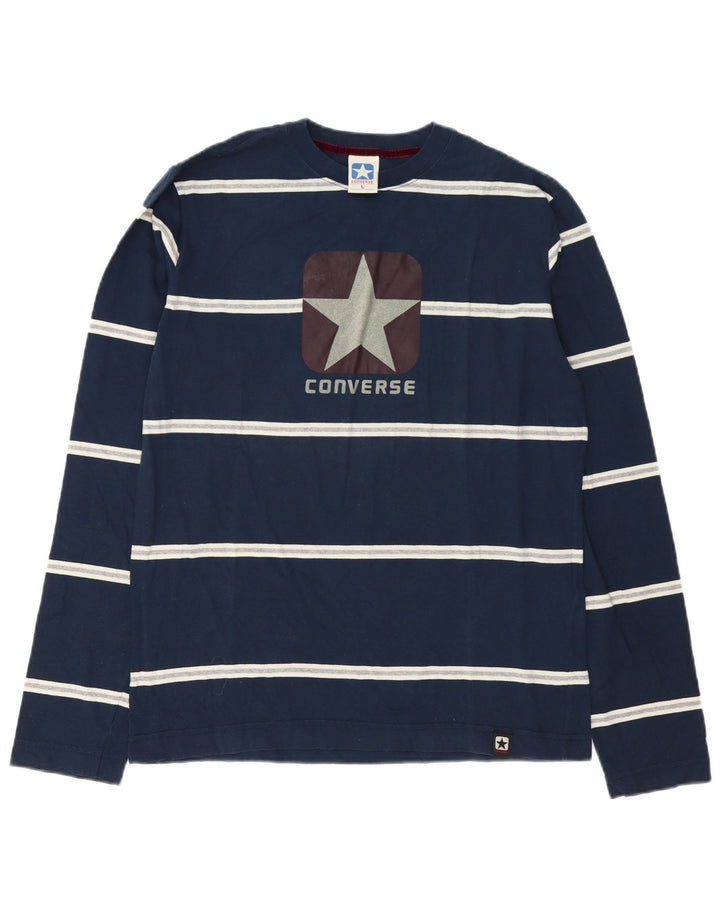 Converse Mens Graphic Top Long Sleeve Large Navy Blue Striped Cotton