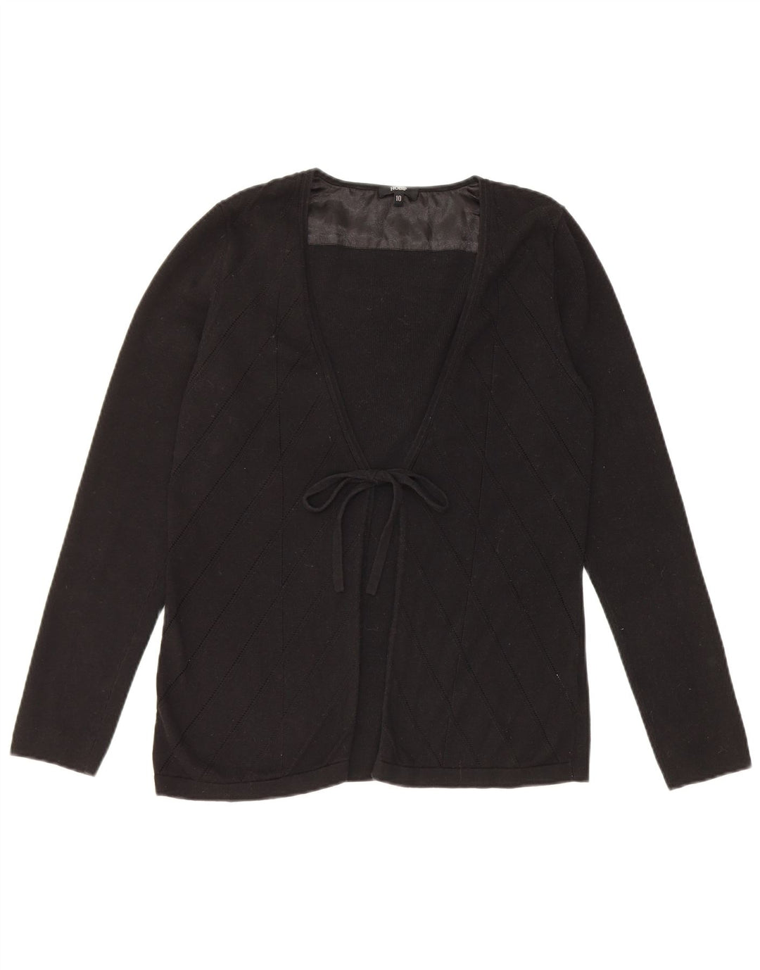 Hobbs Womens Front Tie Cardigan Sweater UK 10 Small  Black Cotton