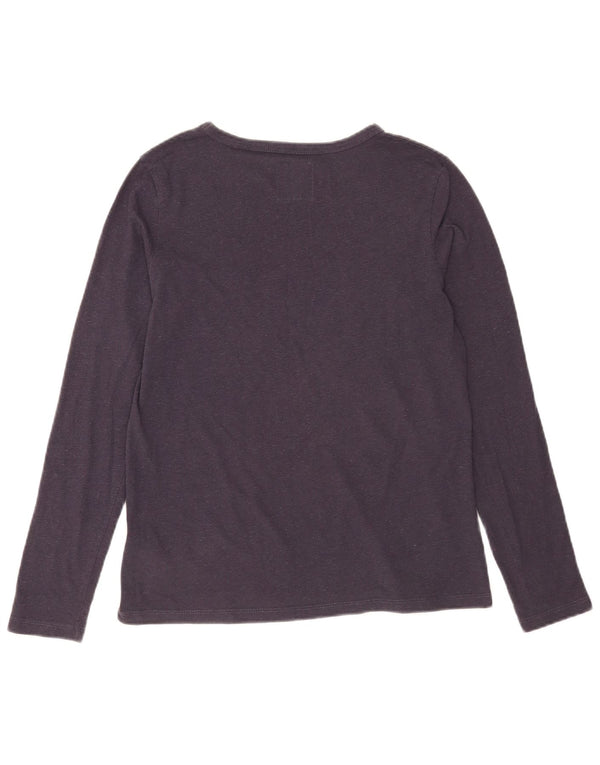 Superdry Womens Top Long Sleeve UK 12 Medium Navy Blue Cotton