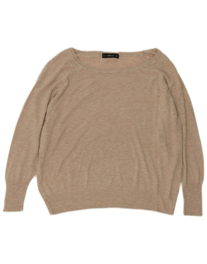 Zara Womens Oversized Boat Neck Jumper Sweater UK 10 Small Beige