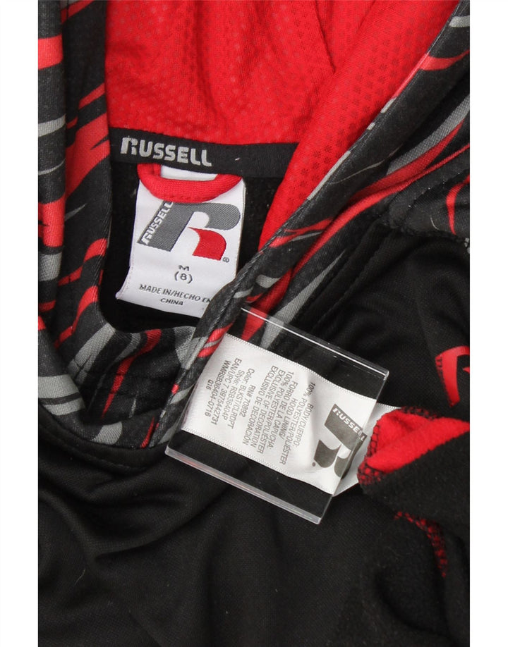 RUSSELL ATHLETIC Boys Hoodie Jumper 7-8 Years Medium Black Striped Vintage Russell Athletic and Second-Hand Russell Athletic from Messina Hembry 