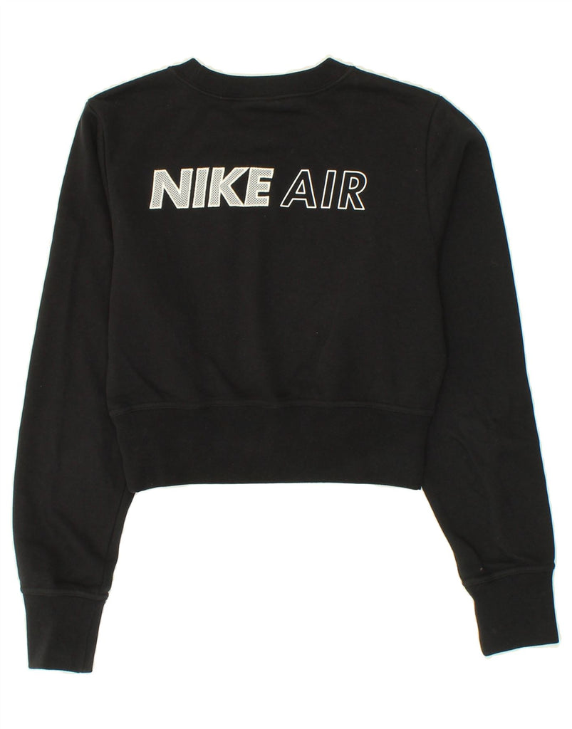 NIKE Womens Graphic Crop Sweatshirt Jumper UK 6 XS Black Cotton | Vintage Nike | Thrift | Second-Hand Nike | Used Clothing | Messina Hembry 