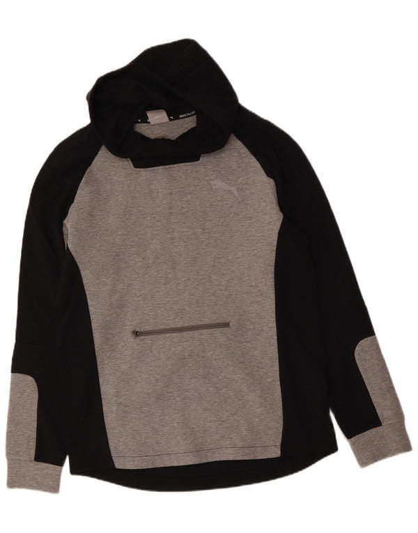 Puma Mens Hoodie Jumper Medium Grey Colourblock Cotton
