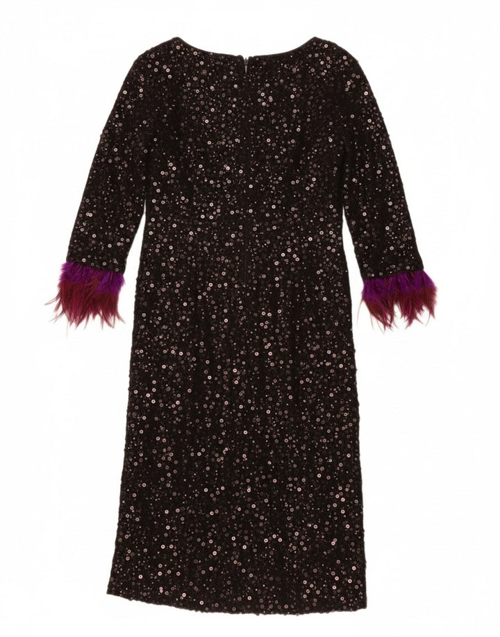 MONSOON Womens 3/4 Sleeve Sequin Shift Dress UK 12 Medium  Black Nylon