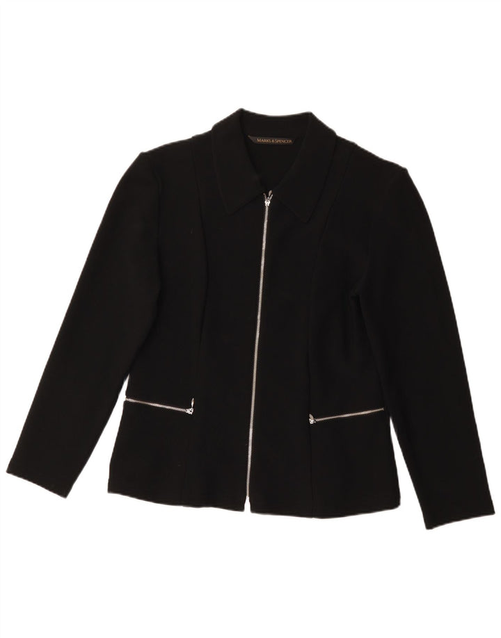 Marks & Spencer Womens Full Zip Blazer Jacket UK 14 Medium Black Nylon