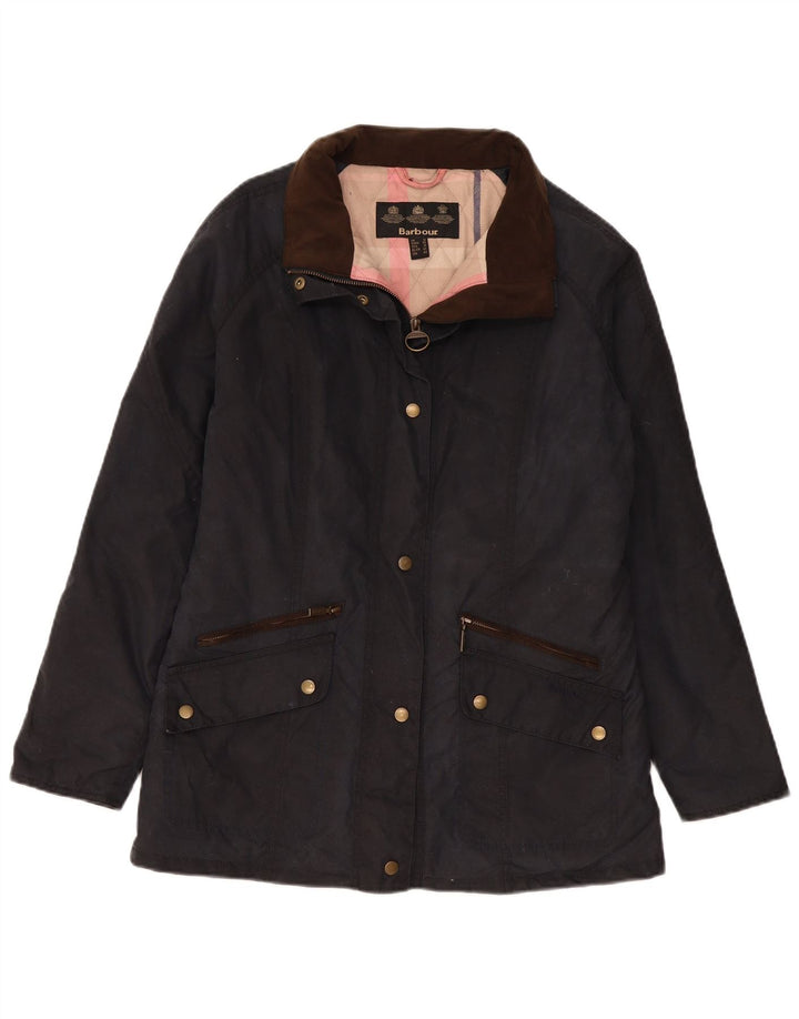 Barbour Womens Windbreaker Jacket UK 14 Large Navy Blue Cotton