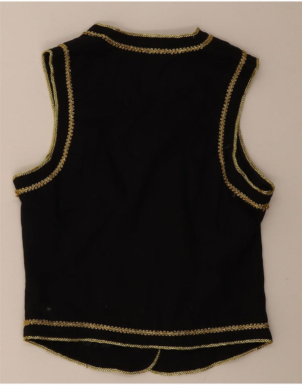 Vintage Womens OPEN Waistcoat IT 38 XS Black Paisley Cotton