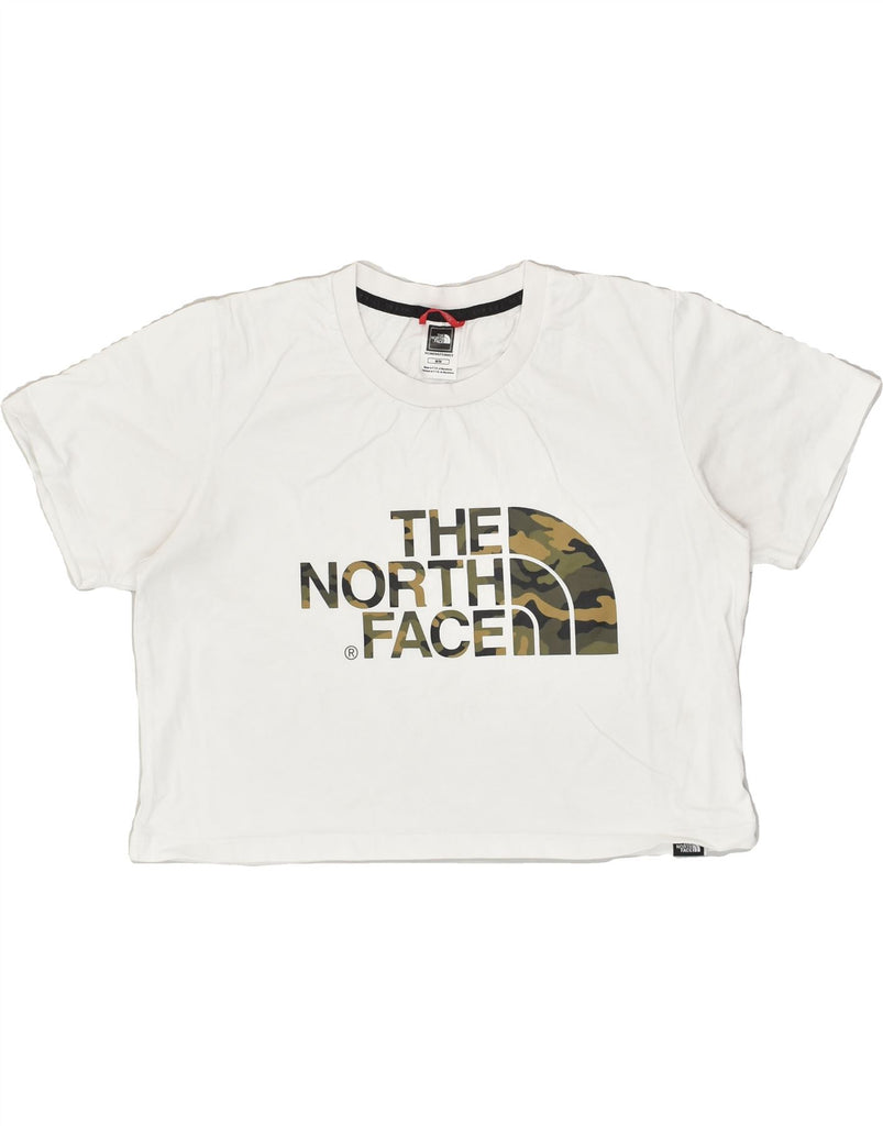 THE NORTH FACE Womens Crop Graphic T-Shirt Top UK 12 Medium White Cotton | Vintage The North Face | Thrift | Second-Hand The North Face | Used Clothing | Messina Hembry 