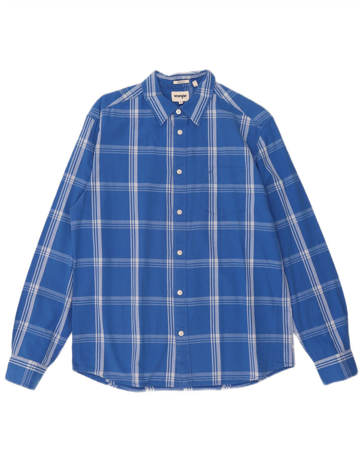 Wrangler Mens Regular Shirt Medium Blue Check Cotton