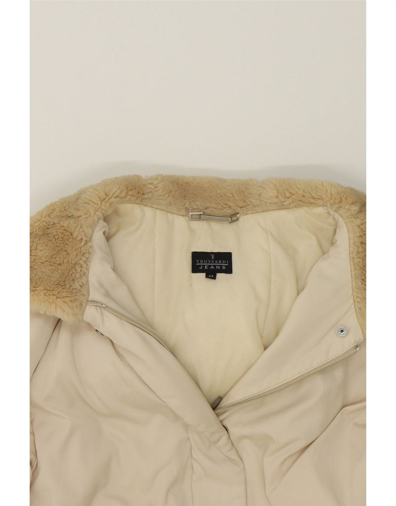 TRUSSARDI Womens Hooded Overcoat IT 42 Medium Beige Polyester Vintage Trussardi and Second-Hand Trussardi from Messina Hembry 