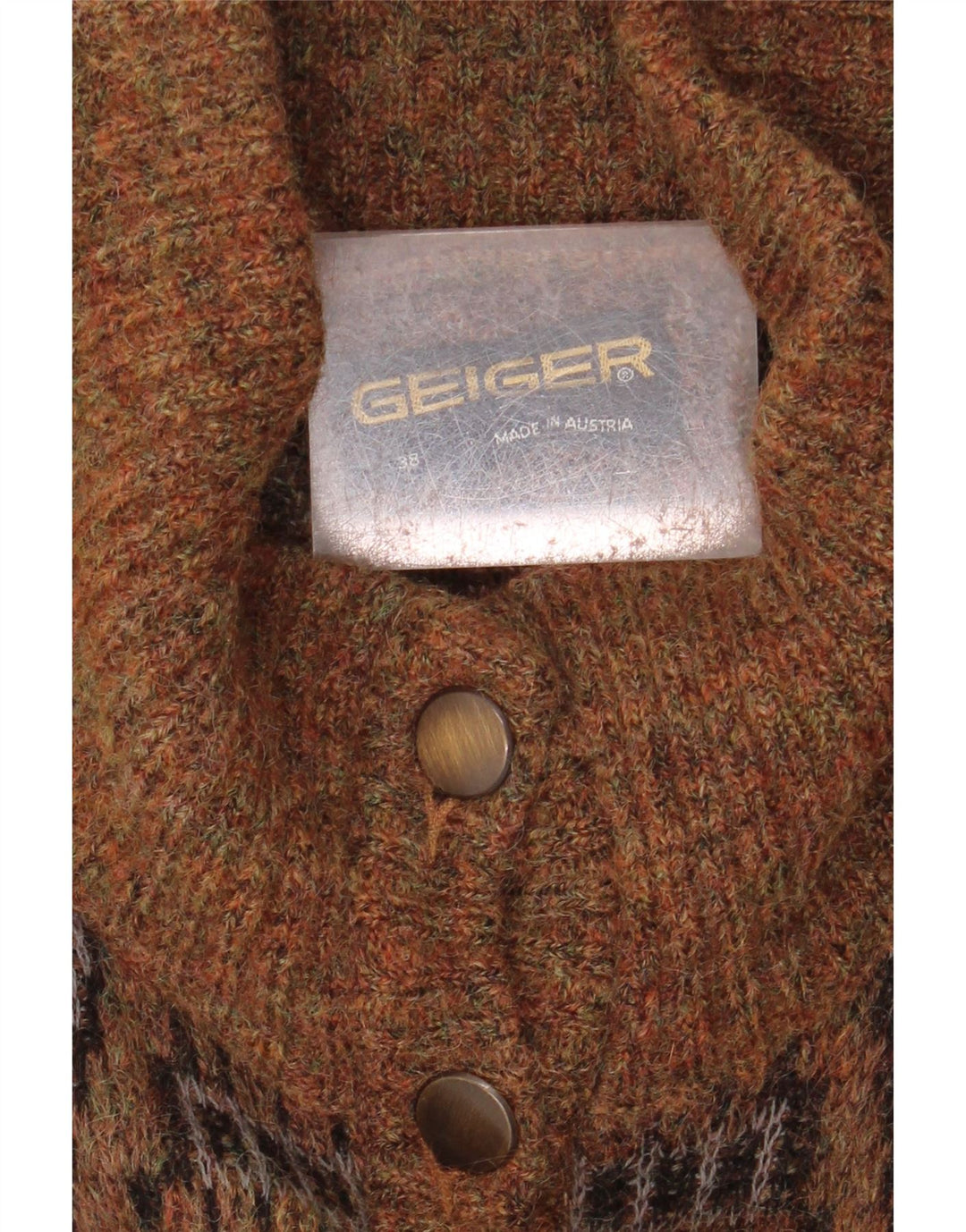 GEIGER Womens Cardigan Sweater EU 38 Medium Brown Geometric