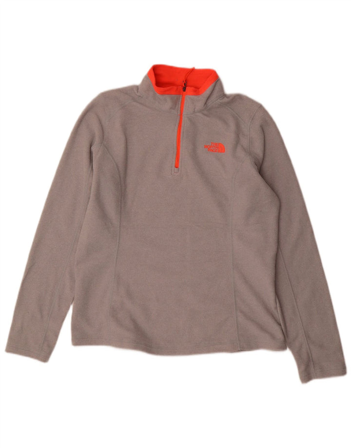 THE NORTH FACE Womens Zip Neck Fleece Jumper UK 14 Medium Grey Polyester