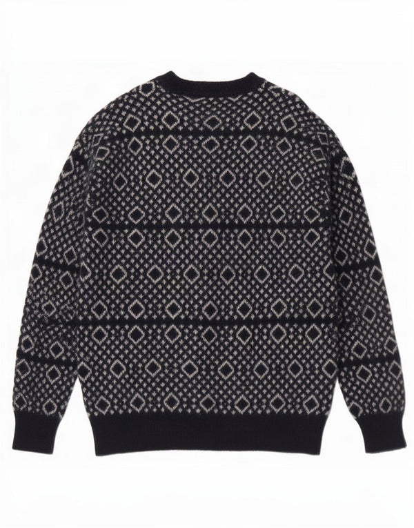 MC Neal Mens Crew Neck Jumper Sweater Large Navy Blue Geometric Wool