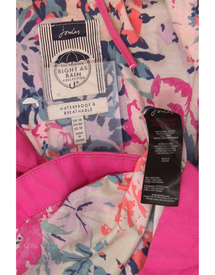 JOULES Womens Hooded Rain Jacket UK 18 XL Pink Cotton
