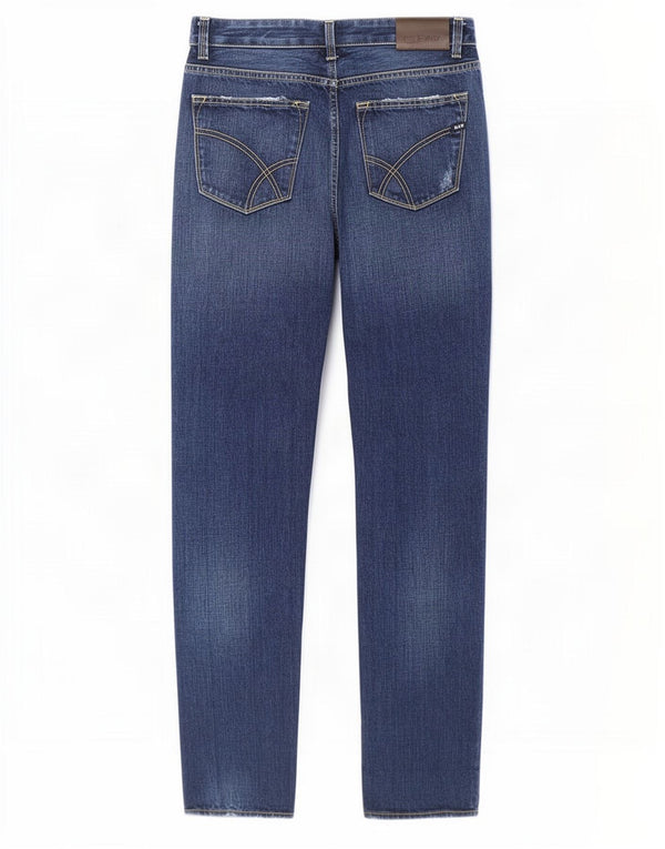 Gas Mens Distressed Straight Jeans W31 L32 Blue Cotton