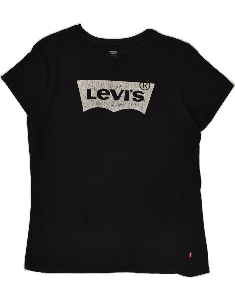 LEVI'S Womens Graphic T-Shirt Top UK 14 Medium Black Vintage Levi's and Second-Hand Levi's from Messina Hembry 