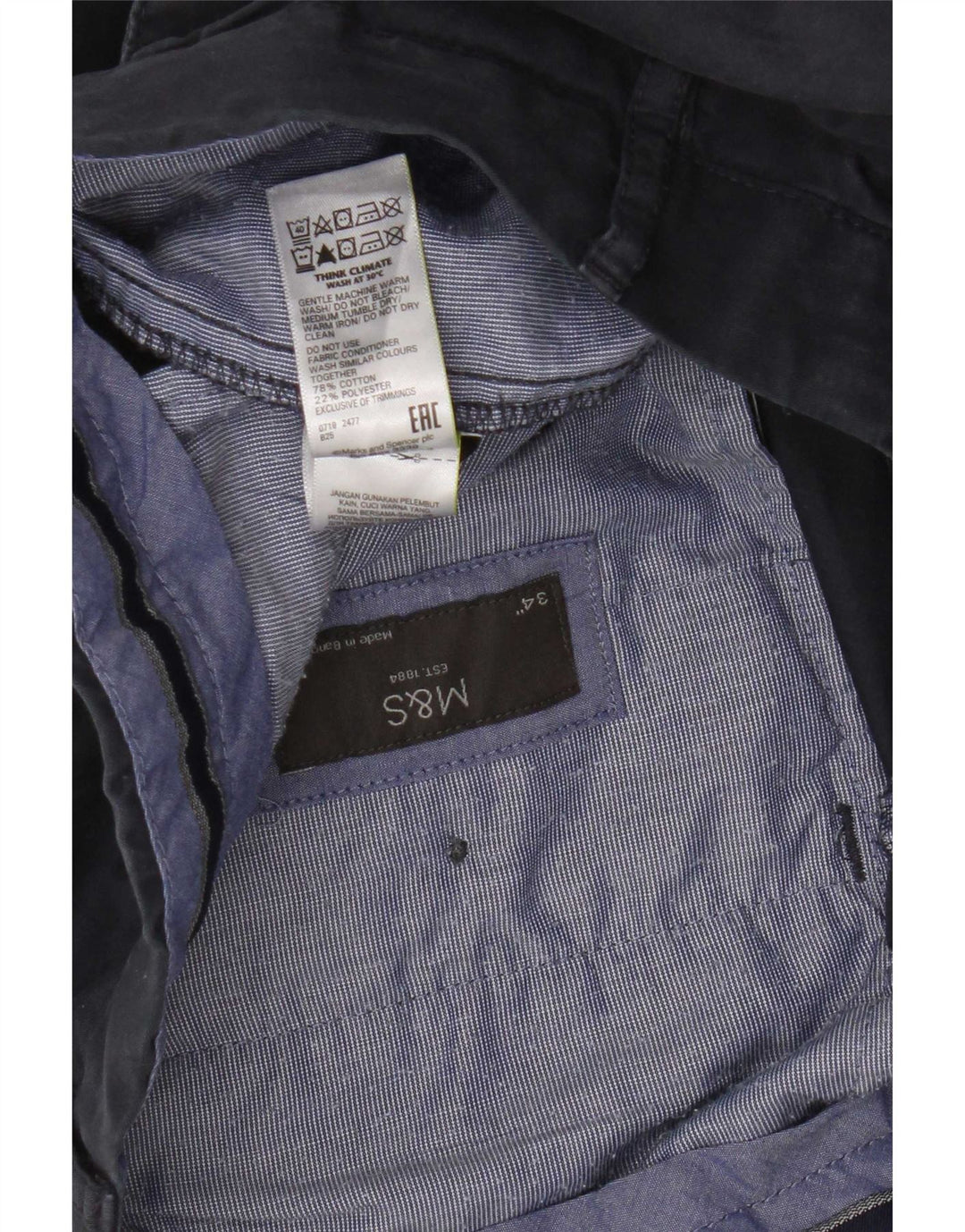 Marks & Spencer Mens Chino Shorts W34 Large  Navy Blue Cotton