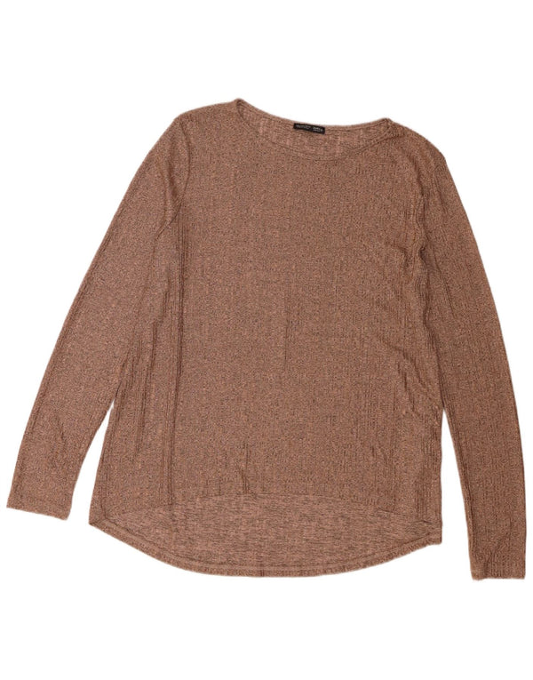 Zara Womens Top Long Sleeve UK 16 Large Brown Polyester