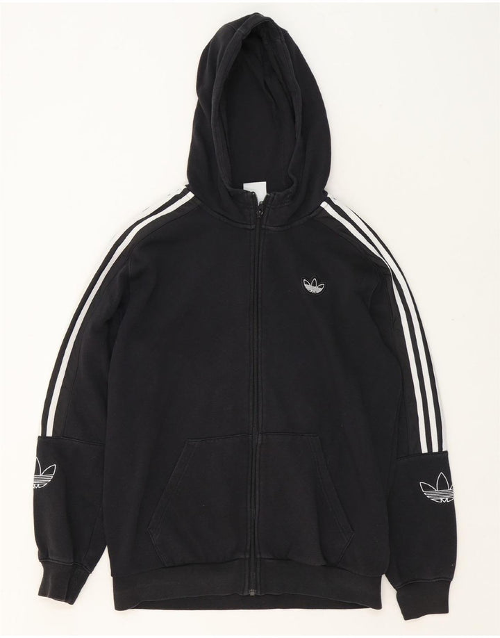 ADIDAS Mens Zip Hoodie Sweater Medium Black Cotton
