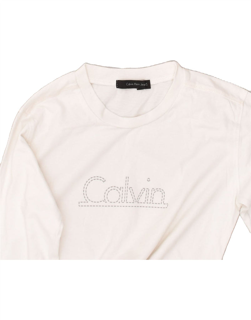 CALVIN KLEIN Girls Graphic Top Long Sleeve 4-5 Years White Cotton | Vintage Calvin Klein | Thrift | Second-Hand Calvin Klein | Used Clothing | Messina Hembry 