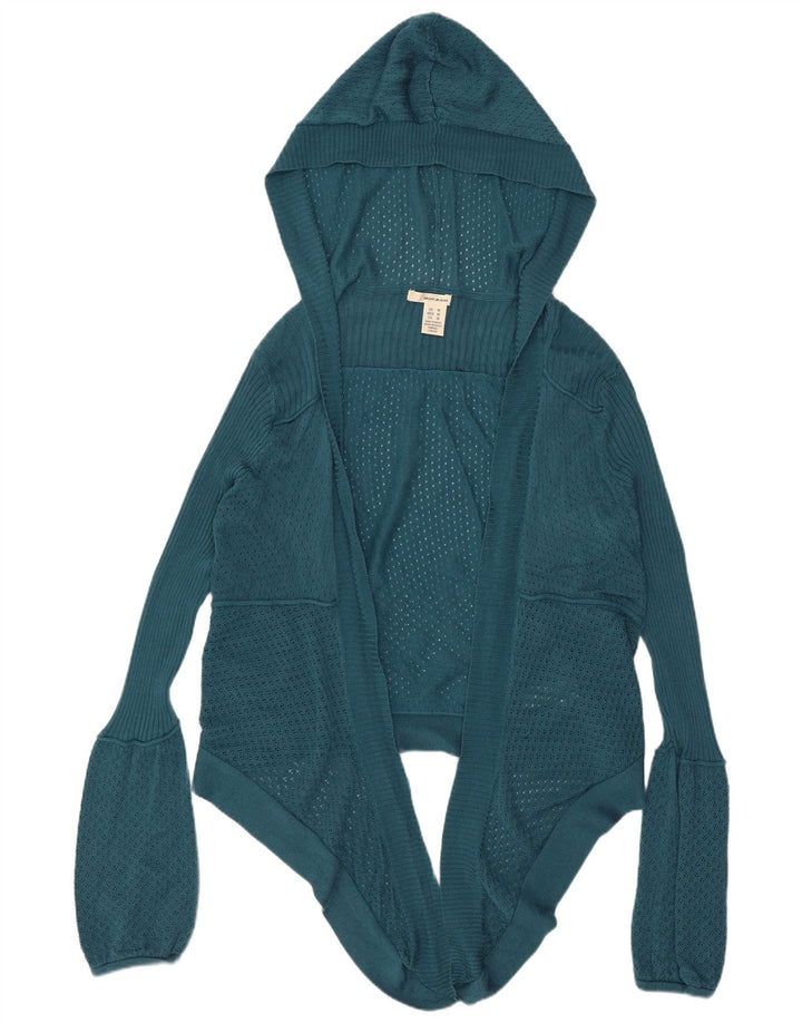 Dkny Womens Crop Hooded Open Cardigan Sweater UK 14 Medium Blue Cotton