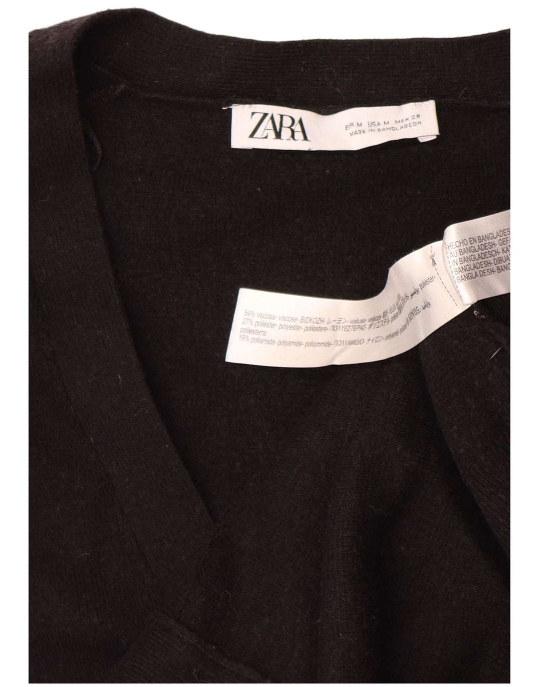 Zara Womens Crop Cardigan Sweater UK 14 Medium Black Viscose