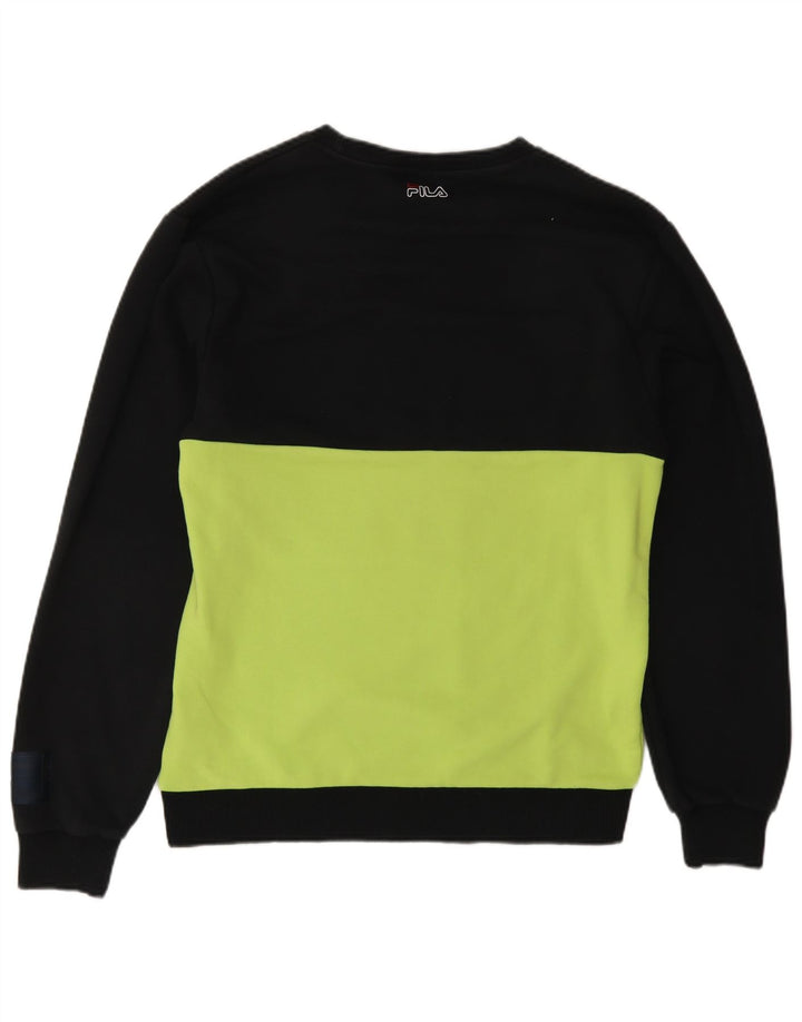 FILA Mens Graphic Sweatshirt Jumper Small Black Colourblock Cotton