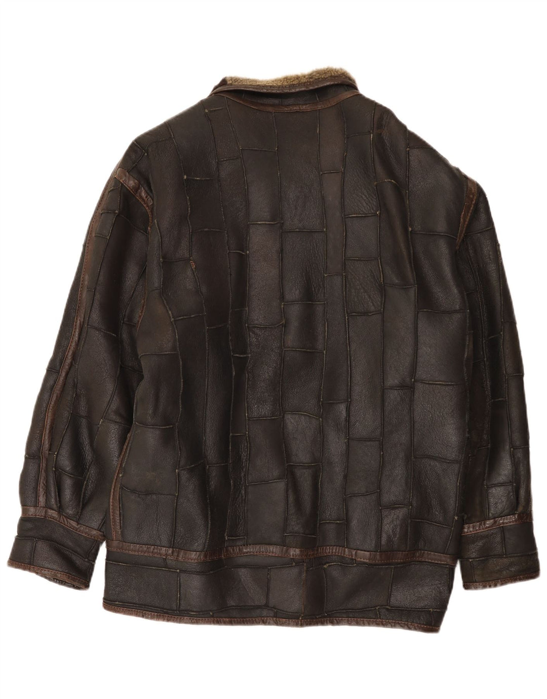 Vintage Mens Shearling Jacket UK 42 XL Brown Patchwork