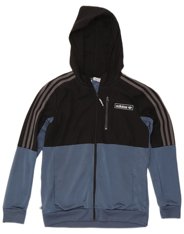 Adidas Boys Tracksuit Top Jacket 13-14 Years Blue Colourblock Polyester