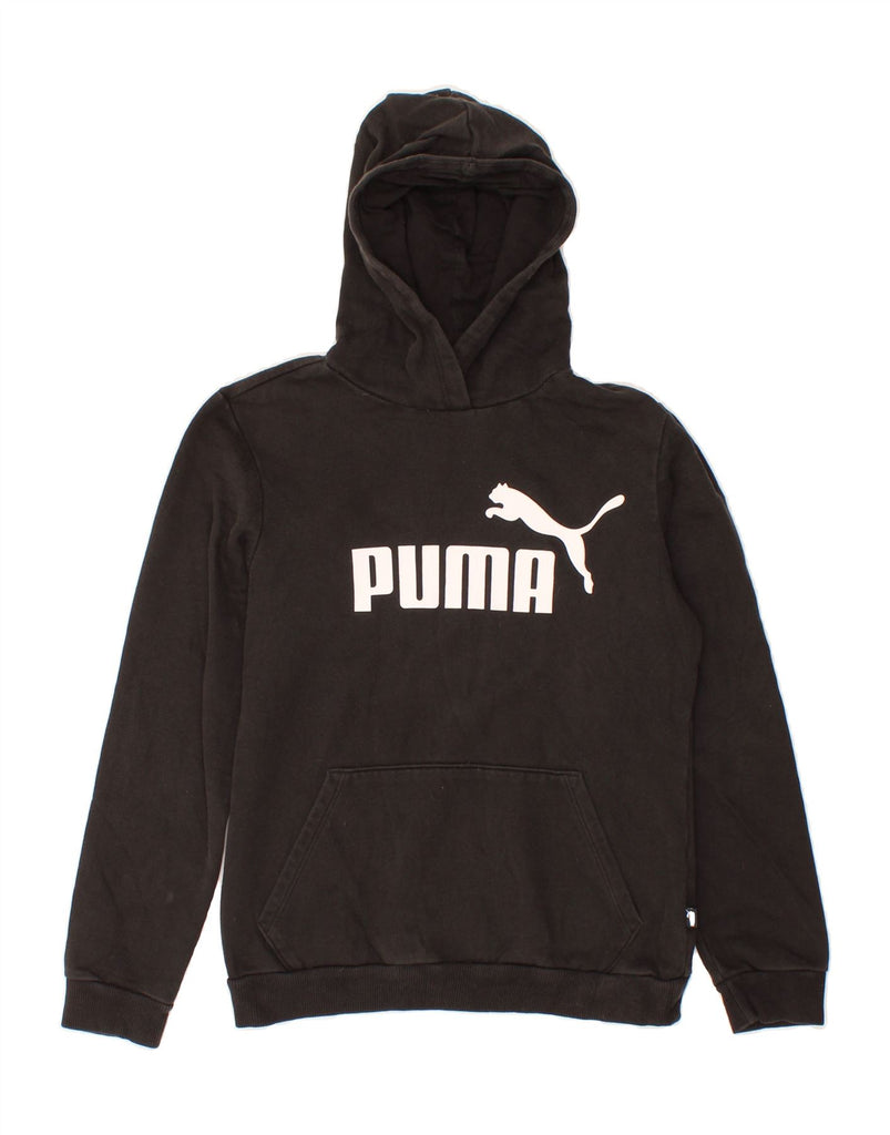 PUMA Boys Graphic Hoodie Jumper 13-14 Years Black Cotton Vintage Puma and Second-Hand Puma from Messina Hembry 