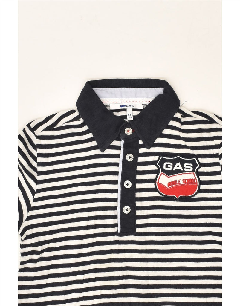 GAS Boys Long Sleeve Polo Shirt 5-6 Years Black Striped Cotton | Vintage Gas | Thrift | Second-Hand Gas | Used Clothing | Messina Hembry 